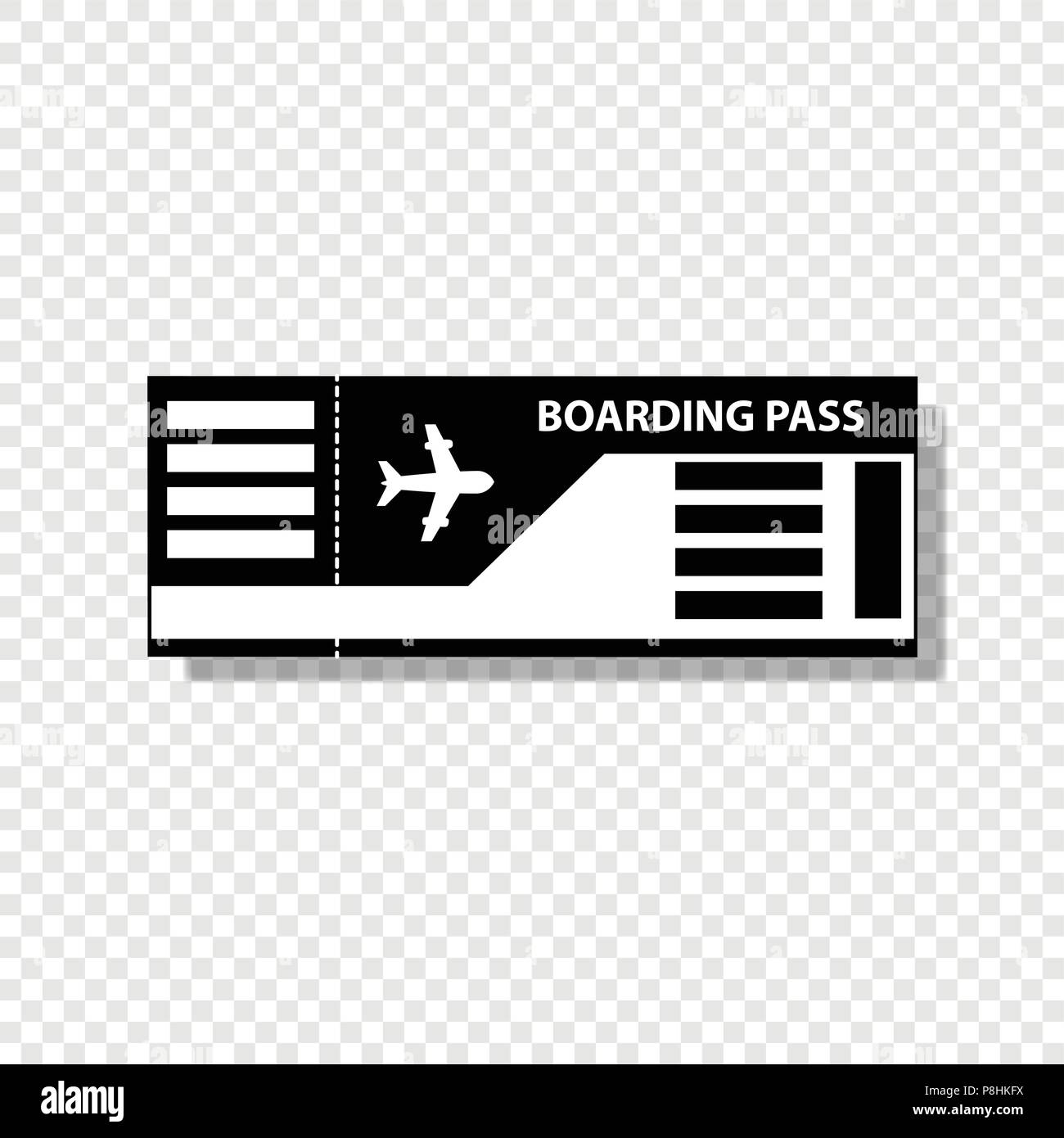 Il vettore in bianco e nero silhouette illustrazione della carta d'imbarco icona ticket isolato su sfondo trasparente. Illustrazione Vettoriale