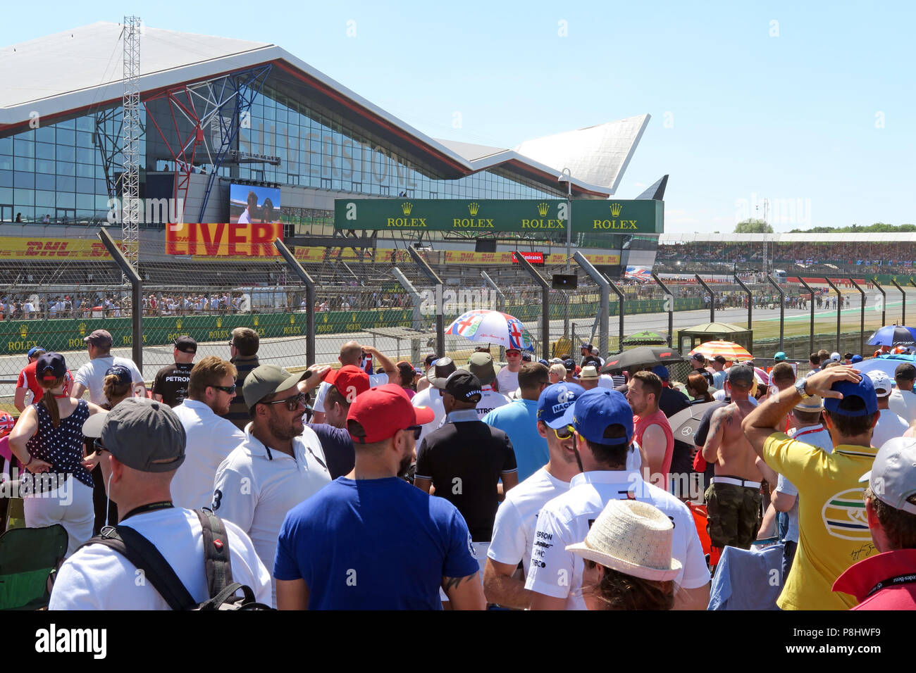 Ammissione generale di spettatori, al Gran Premio di Gran Bretagna di Formula Uno, circuito di Silverstone, Towcester, Northamptonshire, England, Regno Unito Foto Stock