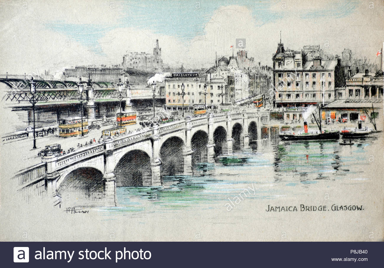 Giamaica Bridge Glasgow, vintage cartolina da 1920s Foto Stock