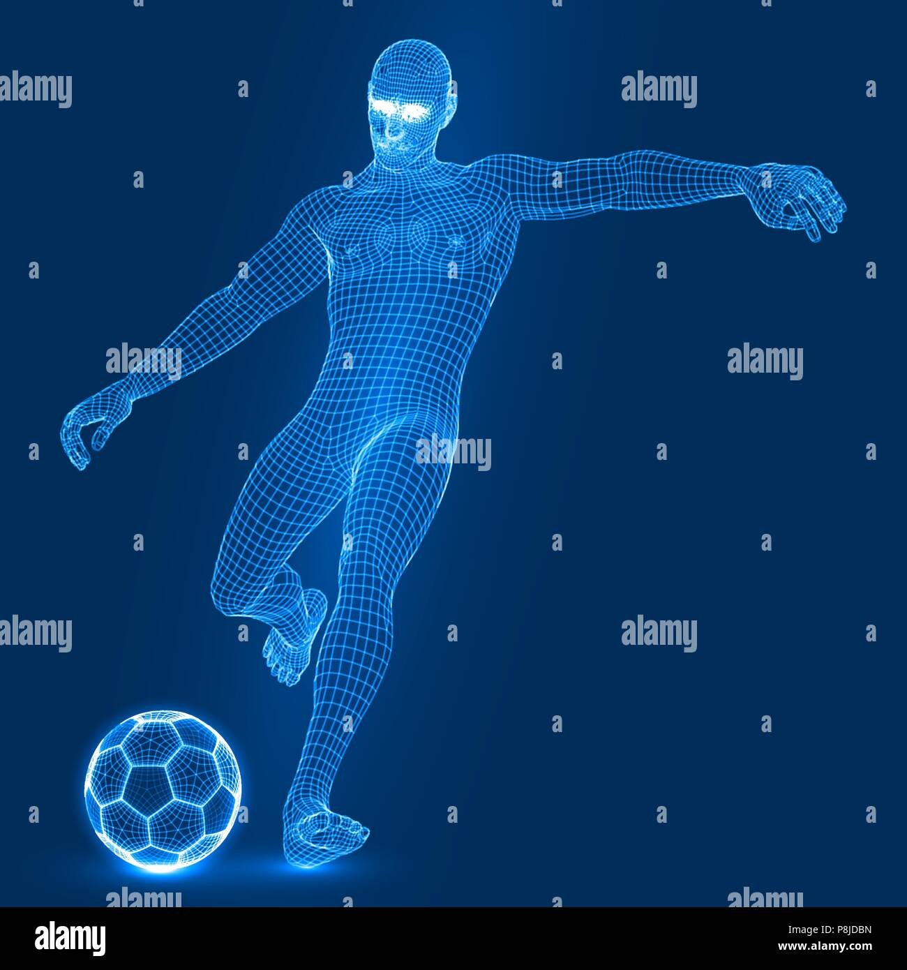 Football shoot. 3d stile wireframe illustrazione vettoriale. Illustrazione Vettoriale