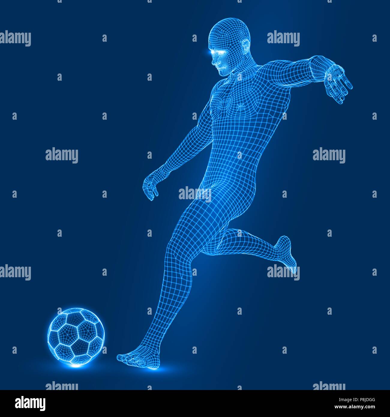 Football shoot. 3d stile wireframe illustrazione vettoriale. Illustrazione Vettoriale