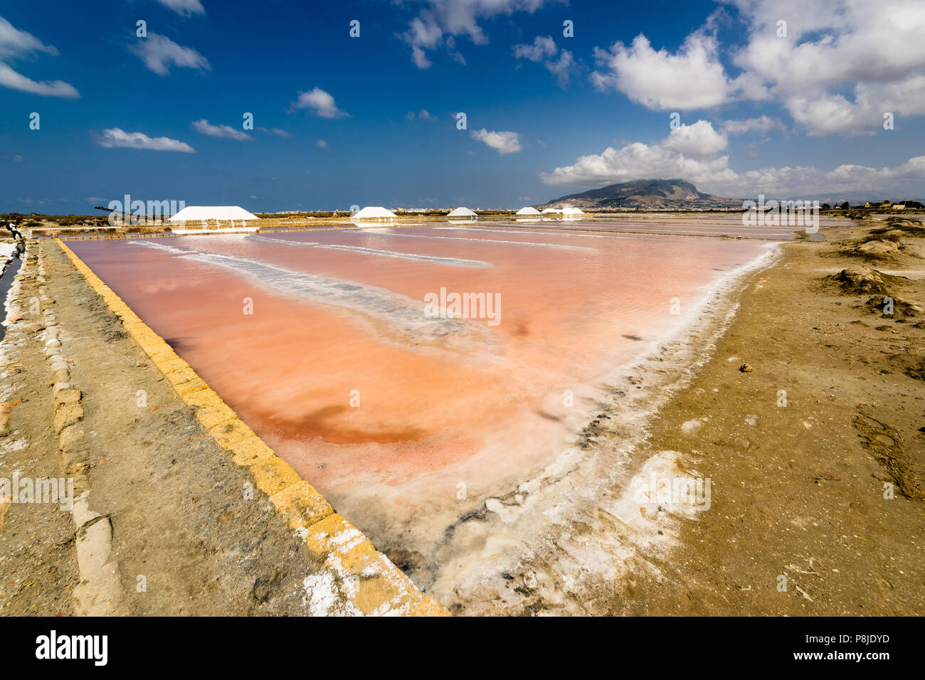 Saltwork rosa in Sicilia Foto Stock