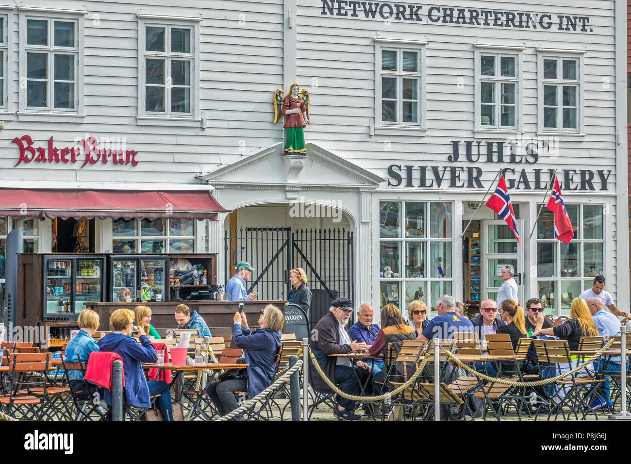 Bryggen Waterfront Restaurant, Bergen, Norvegia Foto Stock