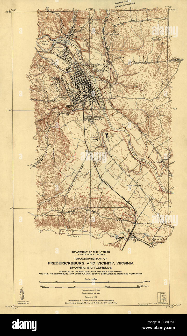 . 559 mappa topografica di Fredericksburg e vicinanze, Virginia, che mostra i campi di battaglia 99439199 LOC Foto Stock