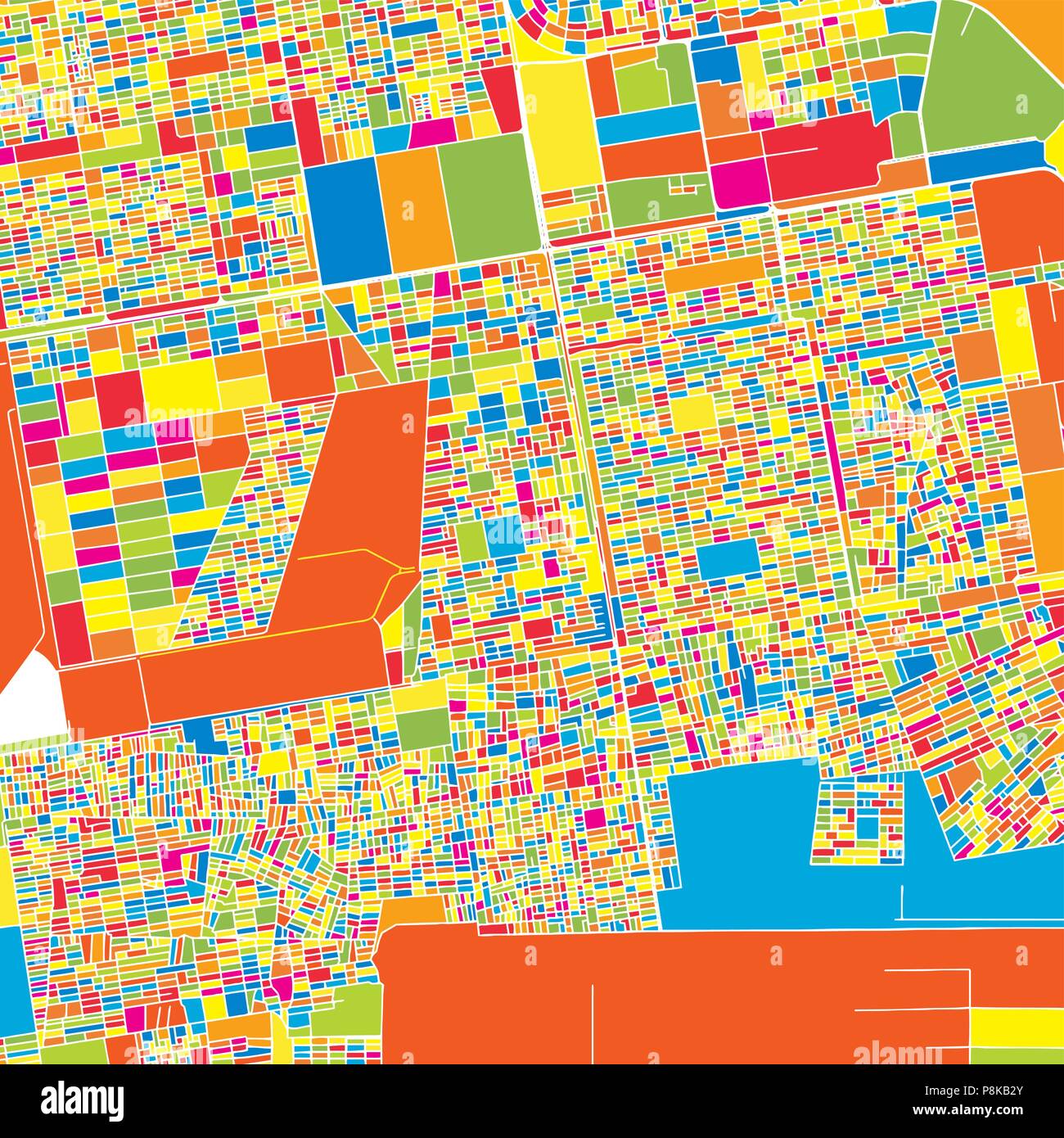 Il governo di Khartoum, Sudan, colorata mappa vettoriale. Strade bianche, ferrovie e acqua. Colore luminoso punto di riferimento forme. Stampa di arte pattern. Illustrazione Vettoriale