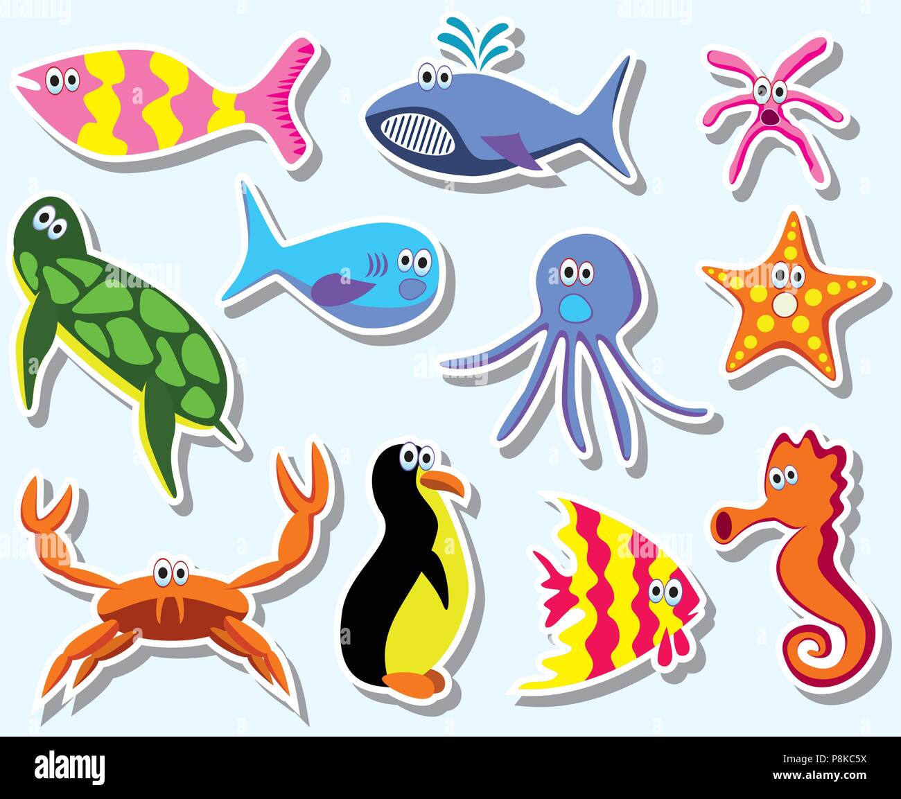 Set di vettore di colorati animali del mare Immagine e Vettoriale - Alamy