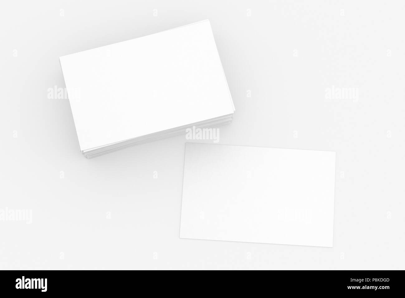 Pila di blank business card. Isolato su sfondo bianco. Includere il percorso di clipping. 3D render Foto Stock