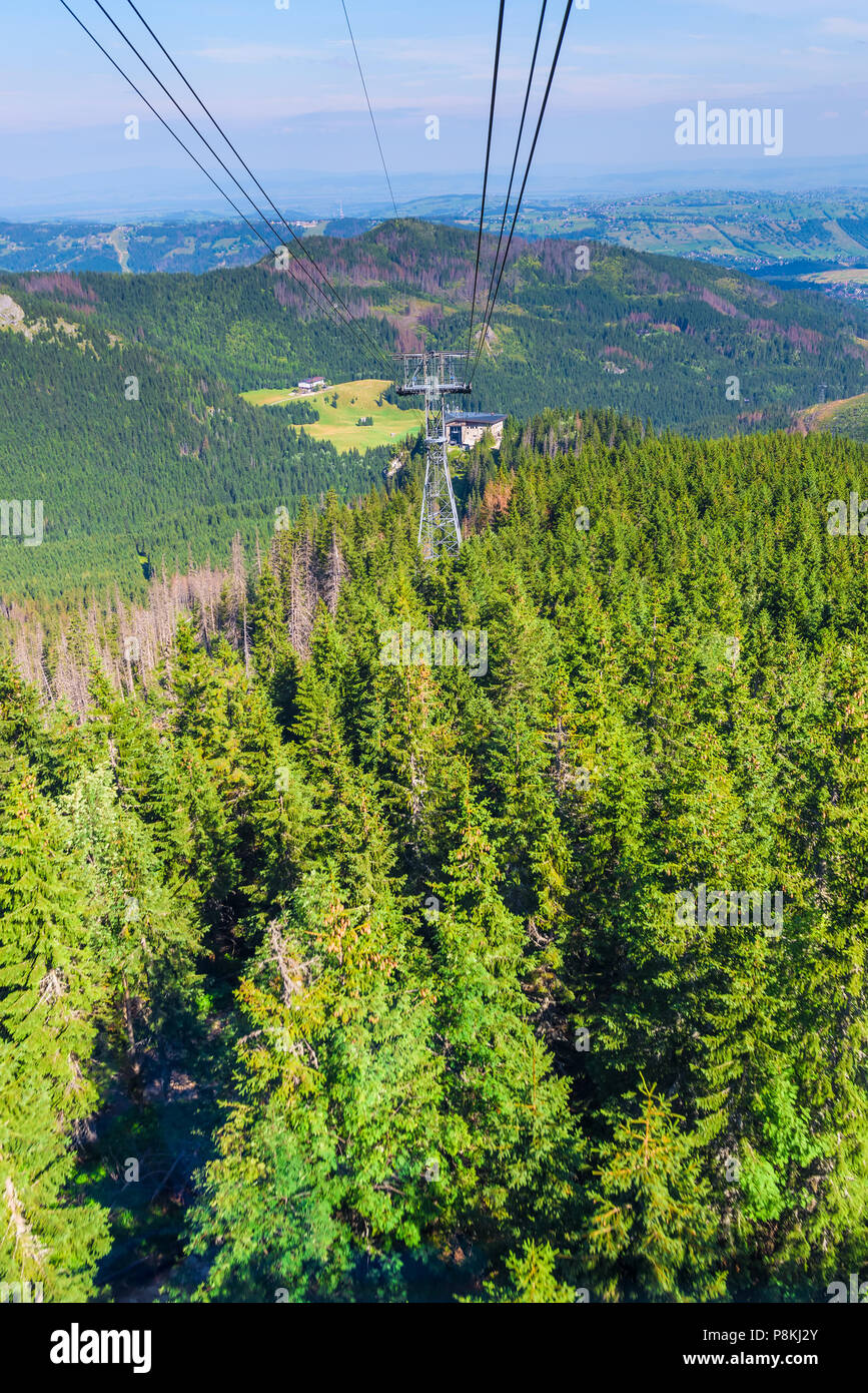 Una corsa in funicolare su una foresta di montagna, un bellissimo paesaggio Foto Stock