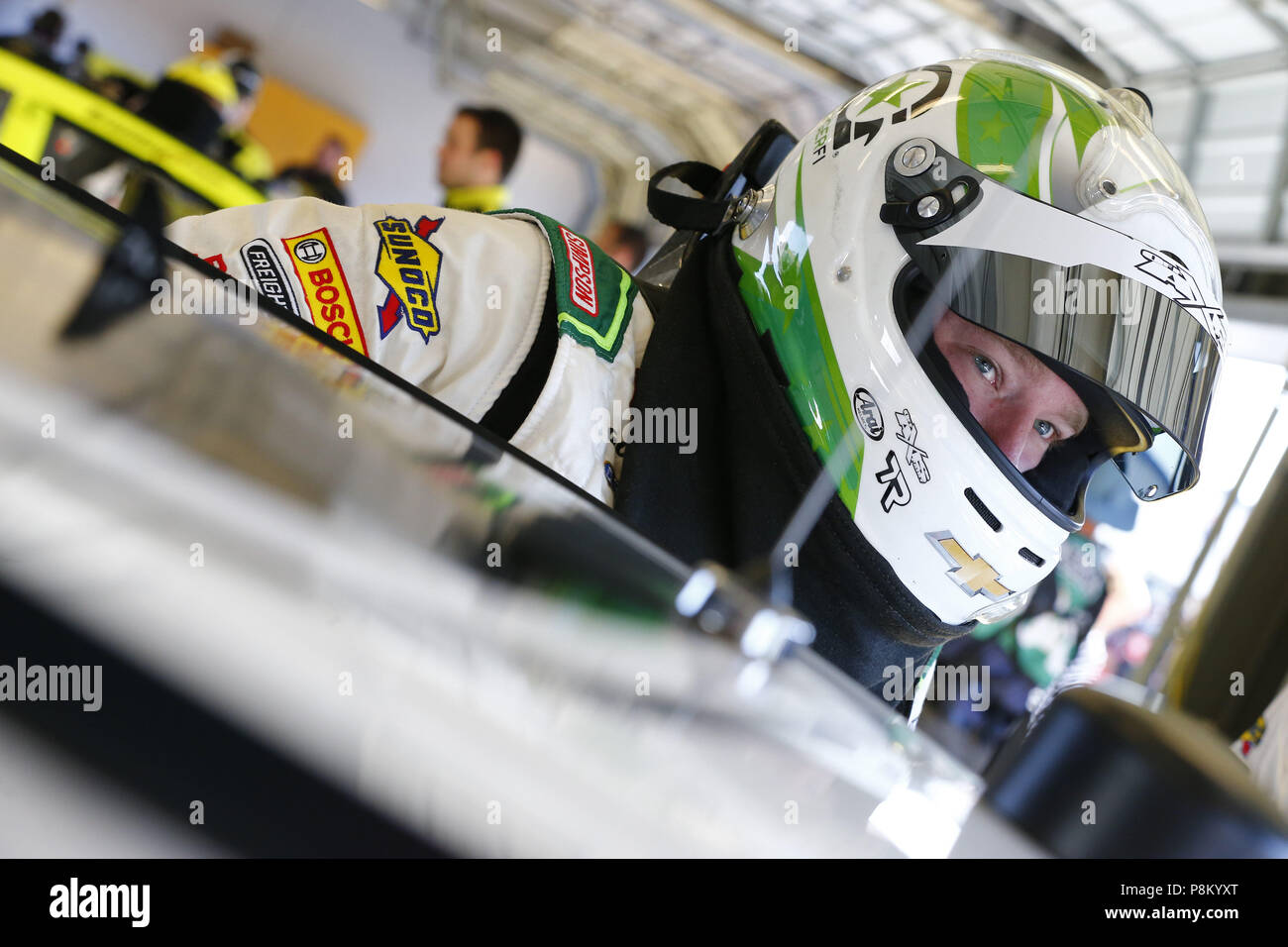 Sparta, Kentucky, Stati Uniti d'America. 12 Luglio, 2018. Tyler Reddick (9) cinghie nella sua automobile a pratica per la Alsco 300 al Kentucky Speedway a Sparta, Kentucky. Credito: Chris Owens Asp Inc/ASP/ZUMA filo/Alamy Live News Foto Stock