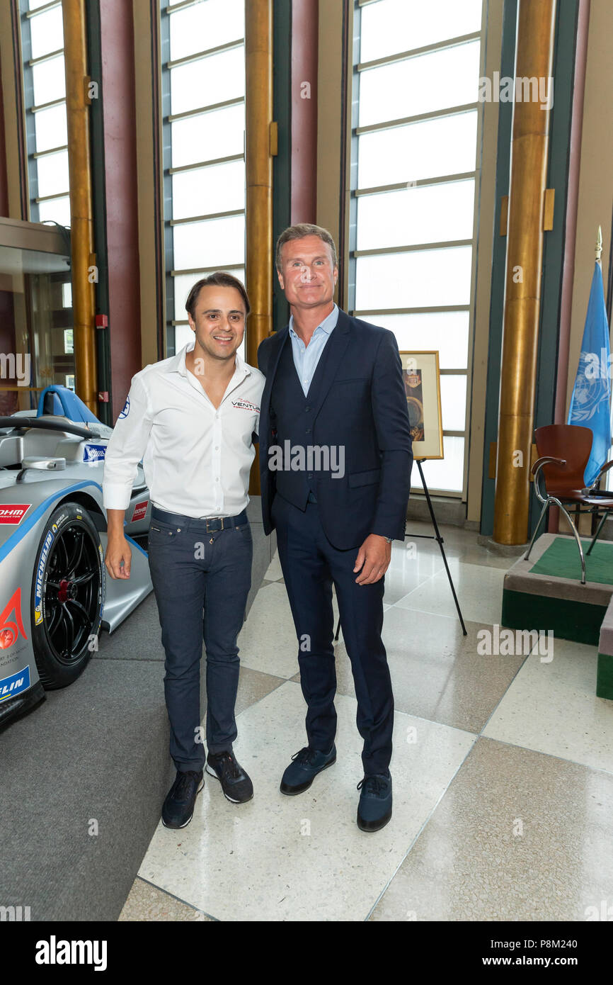 New York, NY - Luglio 12, 2018: i piloti Felipe Massa e David Coulthard partecipare a un evento speciale per il forum sullo sviluppo sostenibile organizzato da Monaco Missione Permanente Credito: lev radin/Alamy Live News Foto Stock