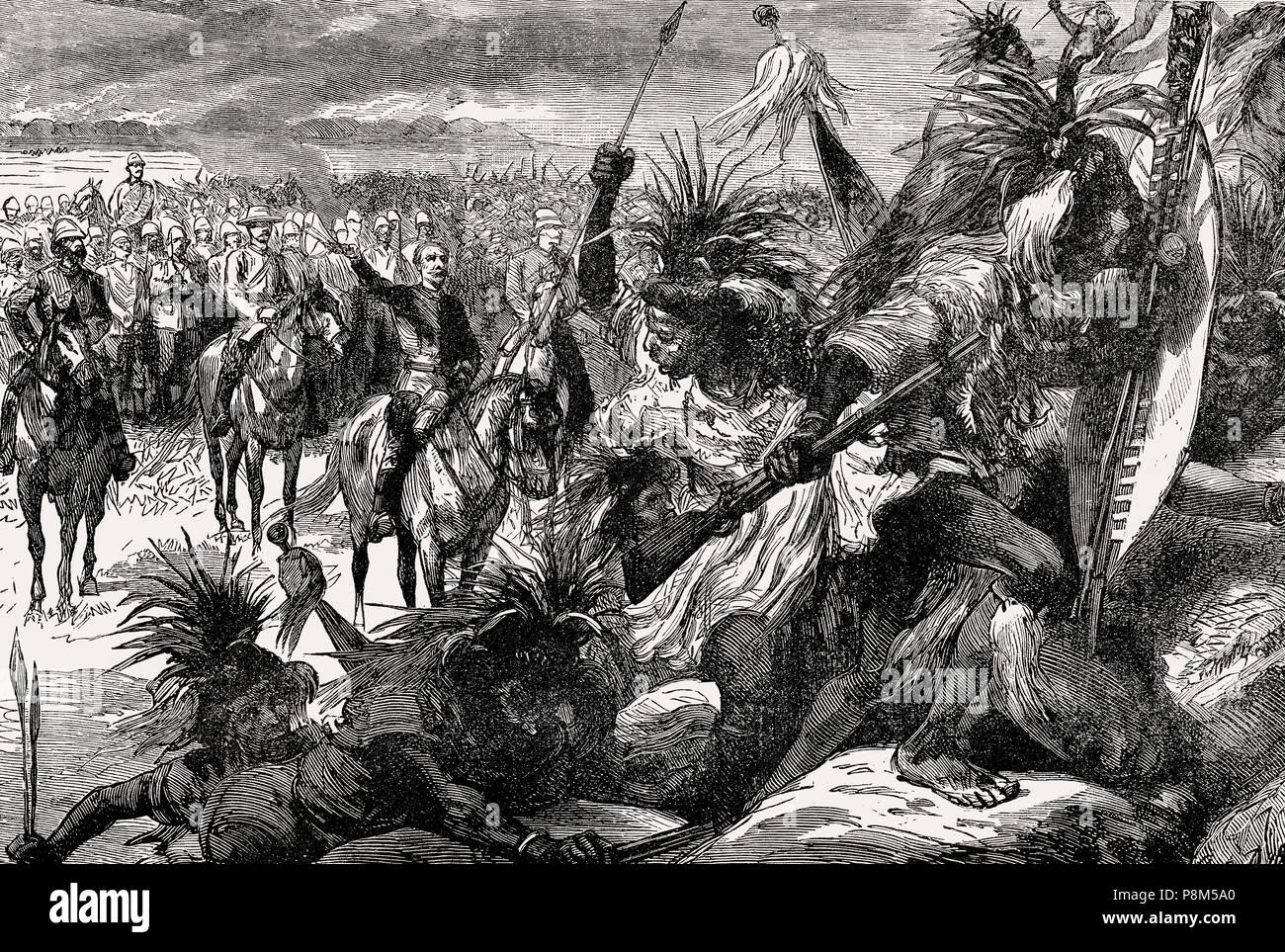 Sir Garnet Wolseley storming Sekukuni's tronghold, Thaba Ya Leolo, Sekukuni guerre, Sud Africa, dal British battaglie di terra e di mare, da James Grant Foto Stock