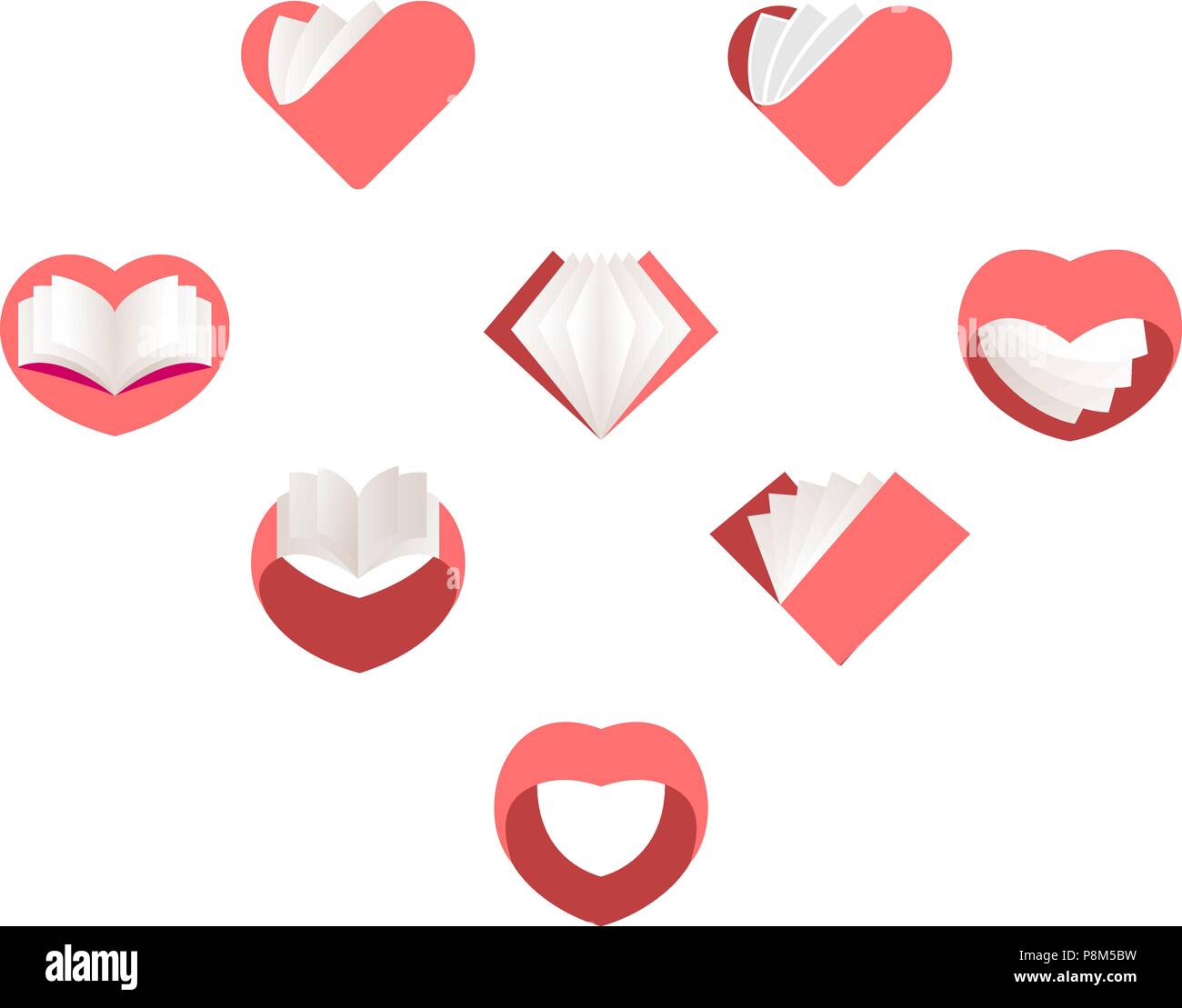 Vettore rosso cuori. Raccolta di immagini di amore. San Valentino Illustrazione Vettoriale