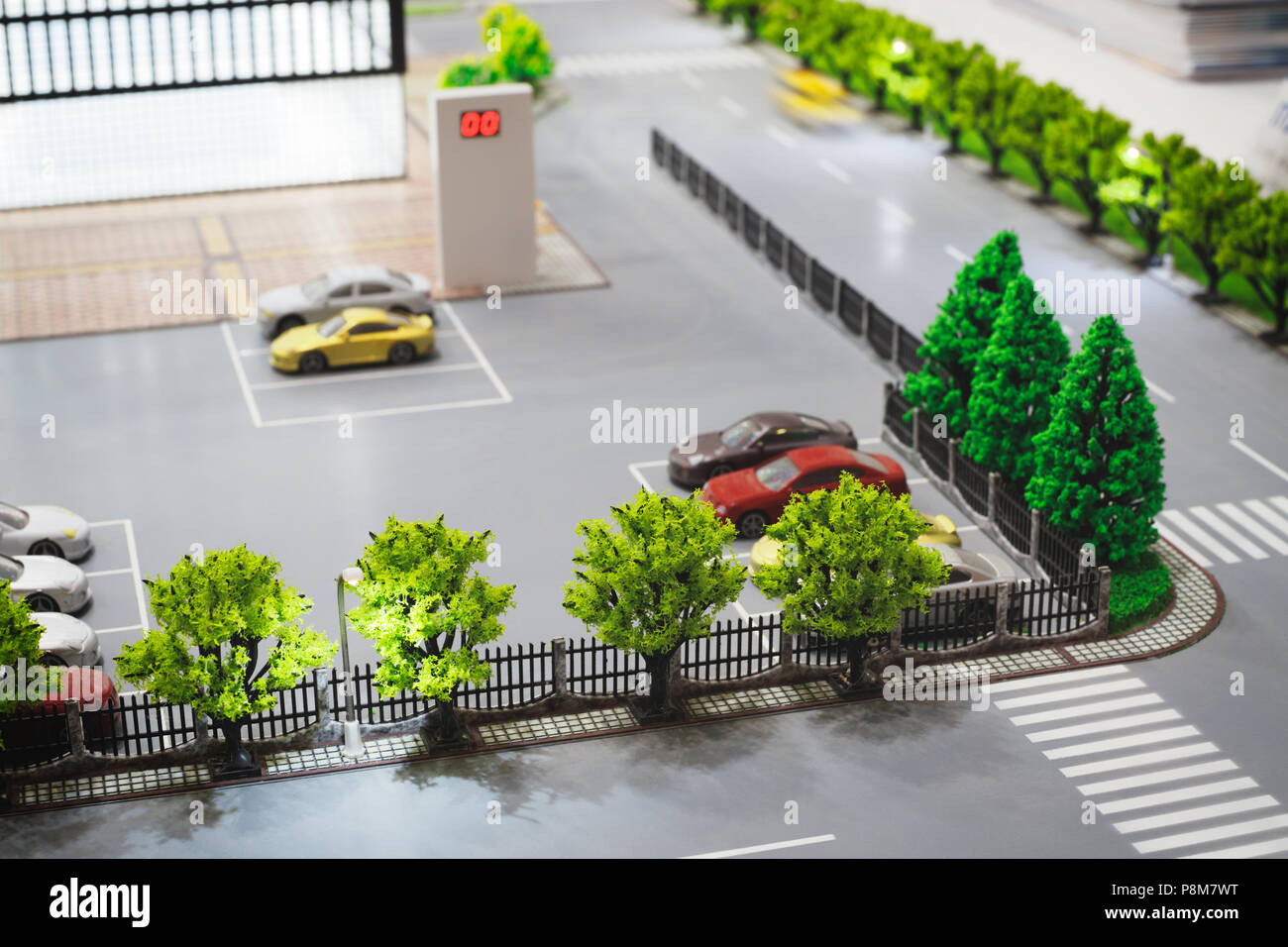 Parcheggio posto sul layout di una strada di città Foto Stock