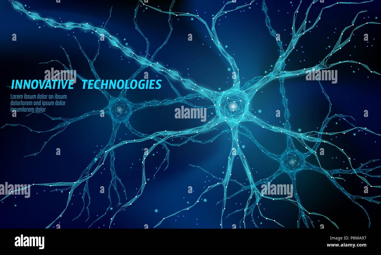 Neurone umano bassa poli anatomia del concetto. Rete neurale artificiale tecnologia scienza medicina il cloud computing. AI 3D astratto sistema di biologia. Forma poligonale Illustrazione Vettoriale