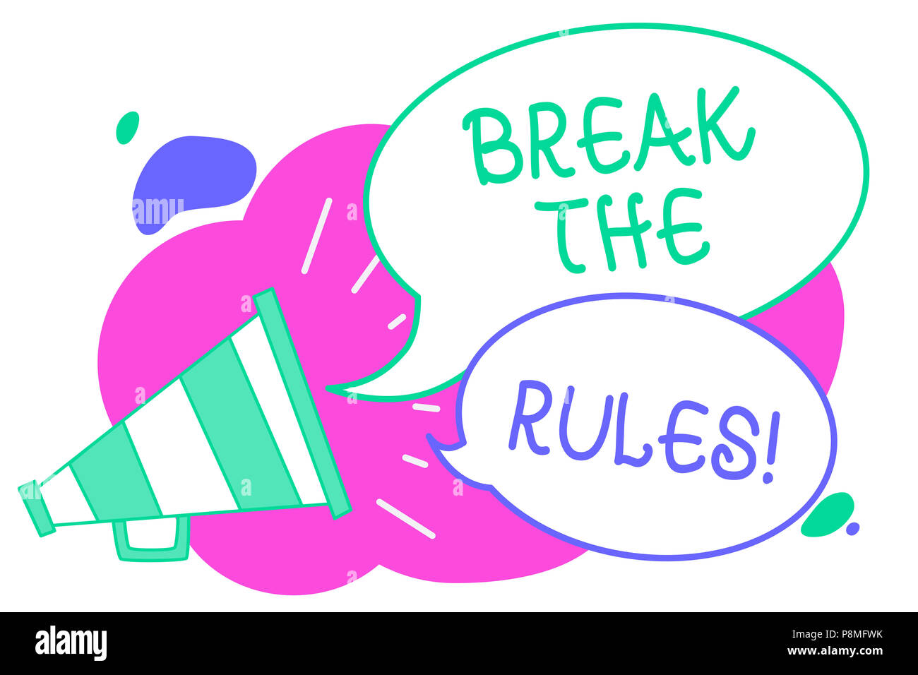 La scrittura della nota mostra rompere le regole. Business photo vetrina per apportare modifiche fare tutto diverse riforme di ribellione creativa bolla più nuvoloso Foto Stock