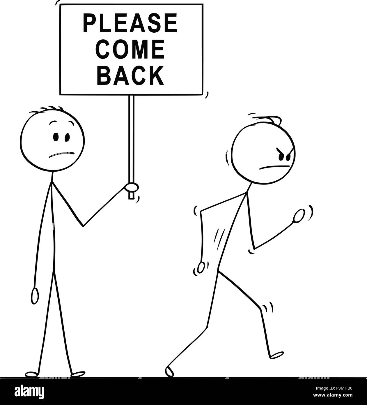 Cartoon di Angry Man o imprenditore e lasciando un altro con Tornate segno Illustrazione Vettoriale