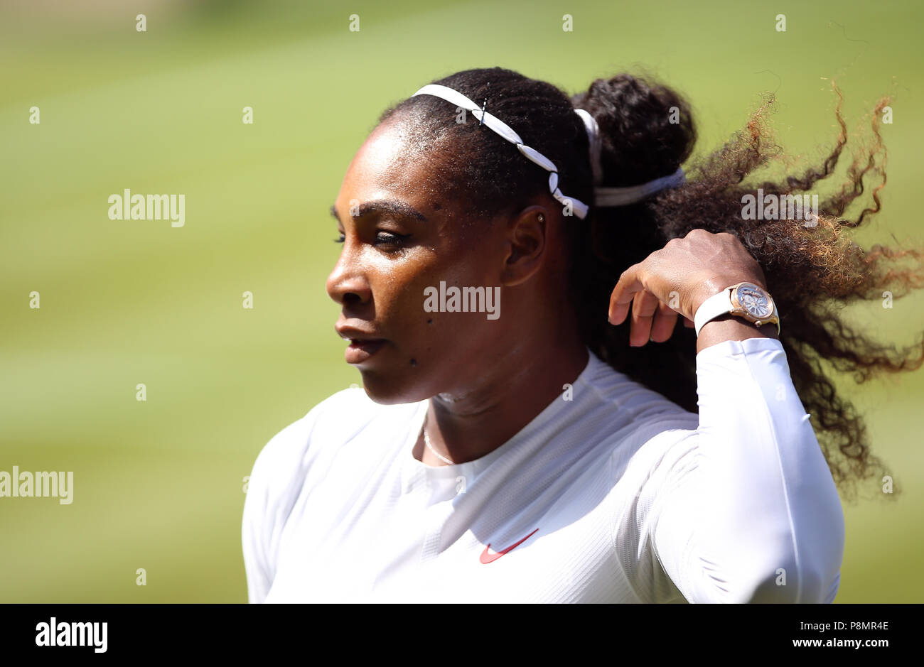 Serena Williams il giorno dieci del Wimbledon Championships presso l'All England Lawn Tennis and Croquet Club di Wimbledon. PREMERE ASSOCIAZIONE foto. Data immagine: Giovedì 12 luglio 2018. Vedi PA storia TENNIS Wimbledon. Il credito fotografico dovrebbe essere: Nigel French/PA Wire. Foto Stock