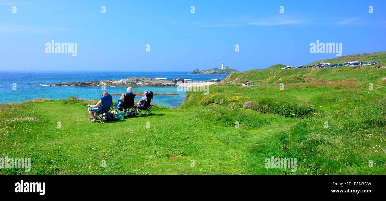 Per coloro che godono della vista a Godrevy punto,Gwithian Godrevy,Costa del patrimonio,Cornwall,l'Inghilterra,UK Foto Stock