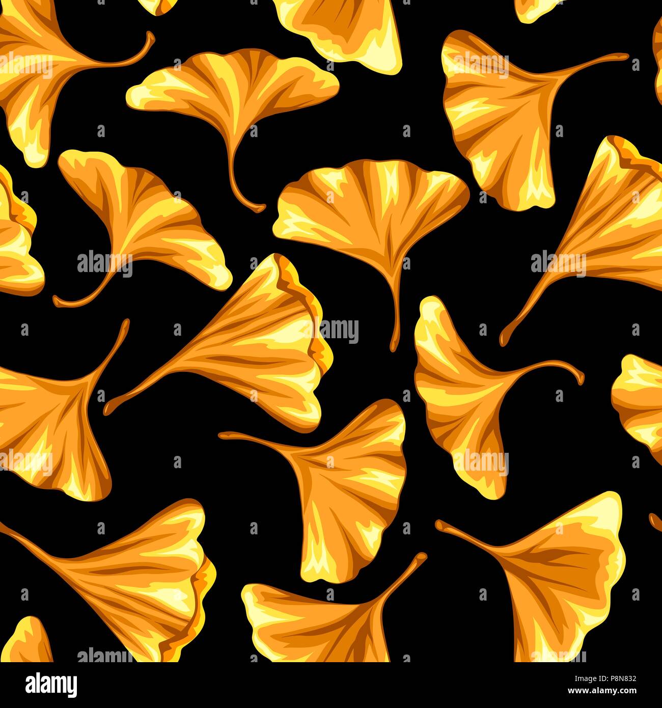 Modello senza cuciture con foglie di ginkgo biloba. Illustrazione Vettoriale