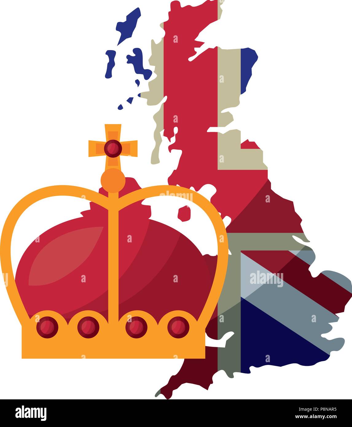 Regno Unito bandiera nella mappa e crown royalty illustrazione vettoriale Illustrazione Vettoriale