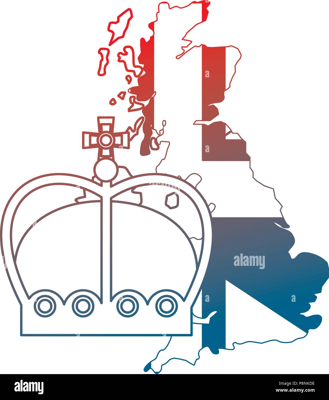 Regno Unito bandiera nella mappa e crown royalty illustrazione vettoriale design gradiente Illustrazione Vettoriale