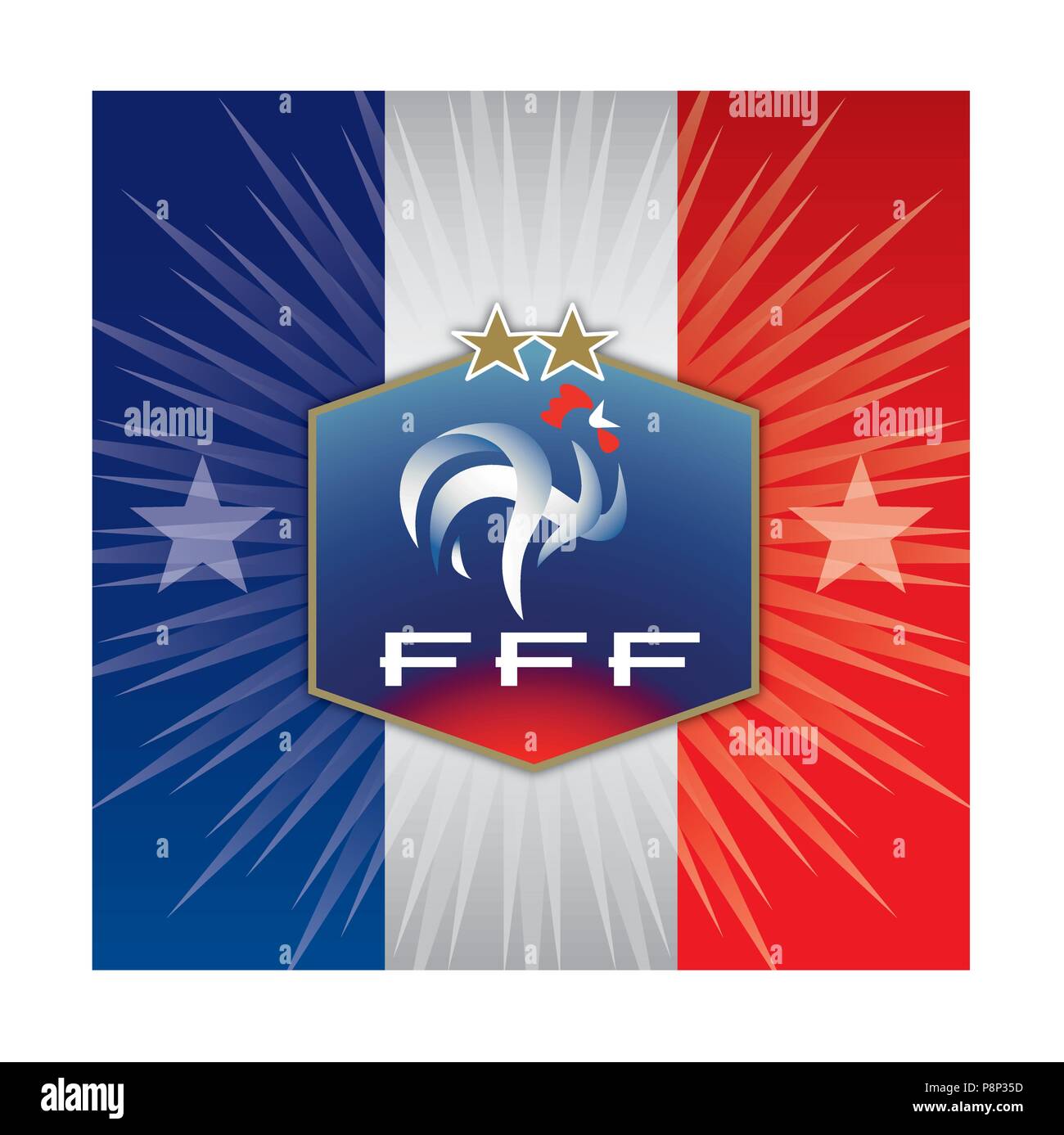 Bandiera della Francia con la federazione FFF guarnizione, Editoriale, 2018 Illustrazione Vettoriale