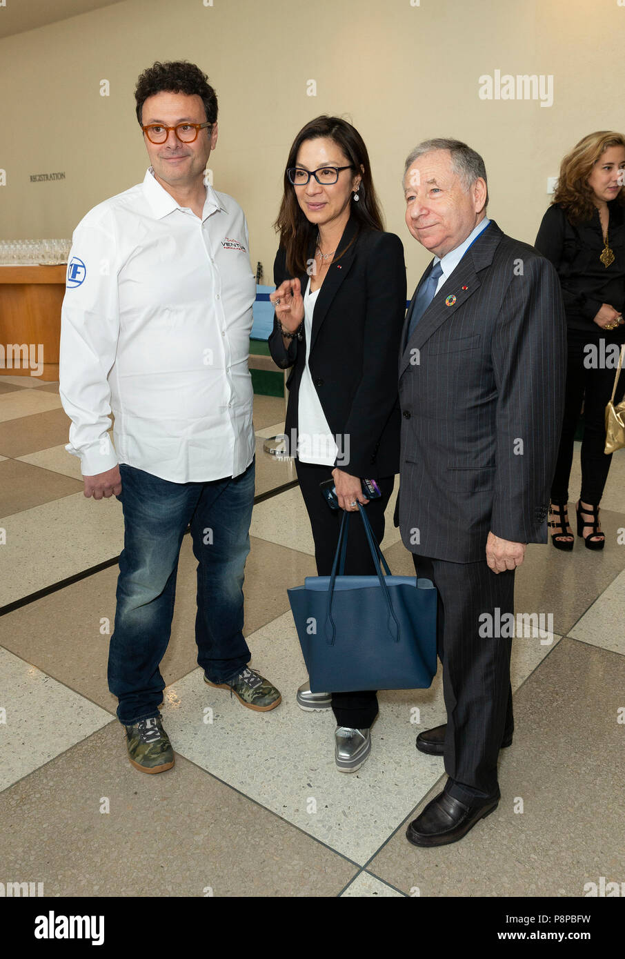 New York, Stati Uniti. 12 Luglio, 2018. Gildo Pastor, Michelle Yeoh & Jean Henri Todt partecipare a un evento speciale per il forum sullo sviluppo sostenibile organizzato da Monaco Missione Permanente Credito: Lev Radin/Pacific Press/Alamy Live News Foto Stock