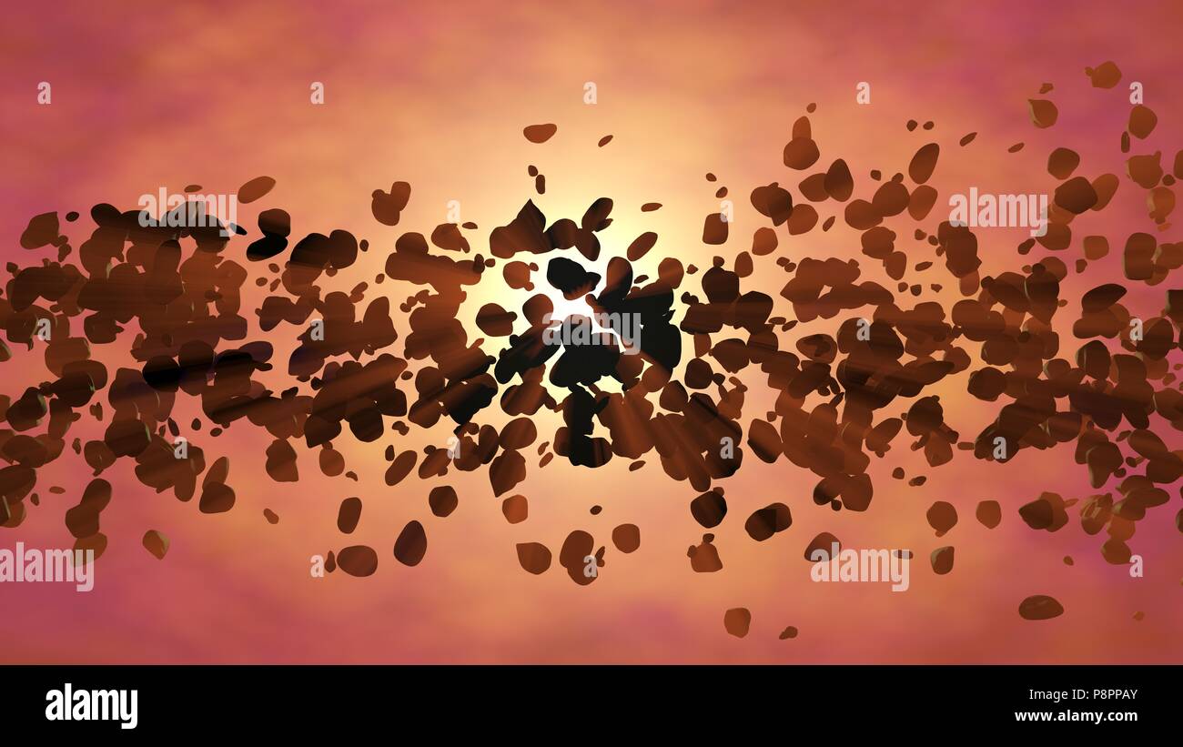 Asteroidi infront di Star. Sottosuolo effetto scattering. Il rendering 3D Foto Stock
