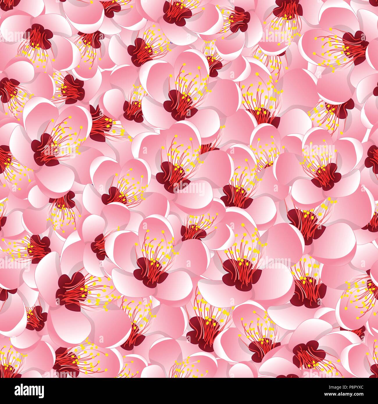 Momo pesca fiore Blossom sfondo senza giunture. Illustrazione Vettoriale. Illustrazione Vettoriale
