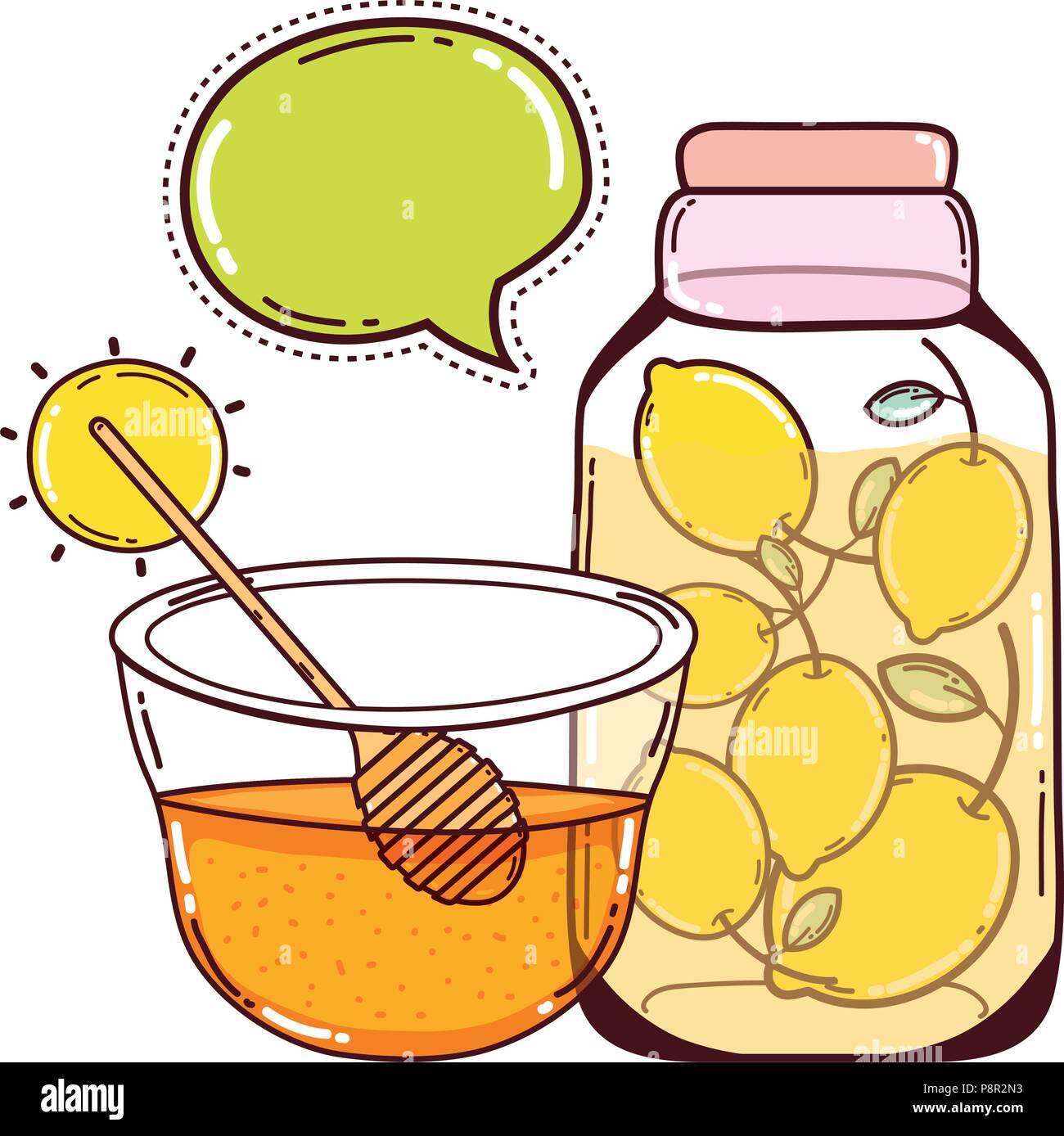 Il succo di limone in vaso e ciotola di miele illustrazione vettoriale Illustrazione Vettoriale