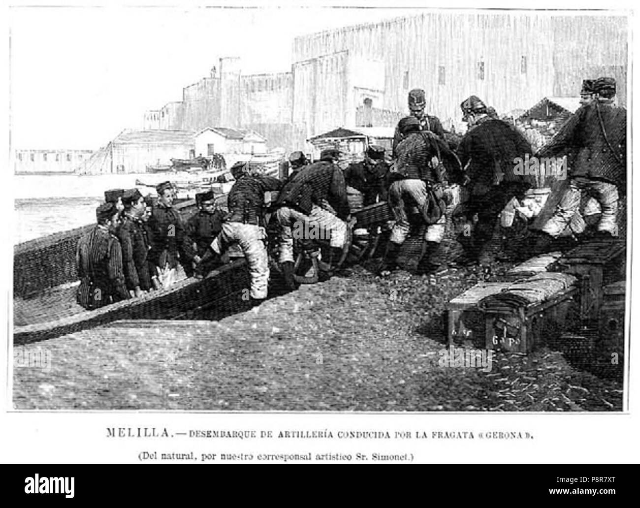 112 Desembarque de artillería conducida por la fragata Gerona Foto Stock