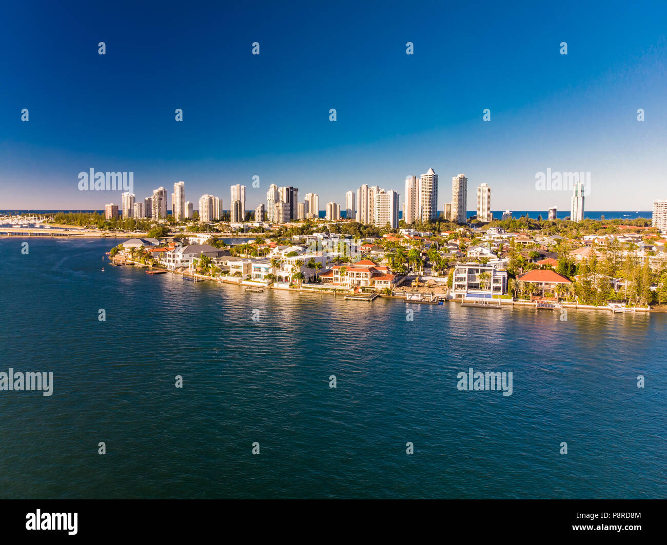 Vista aerea di Surfers Paradise e a Southport sulla Gold Coast, Foto Stock