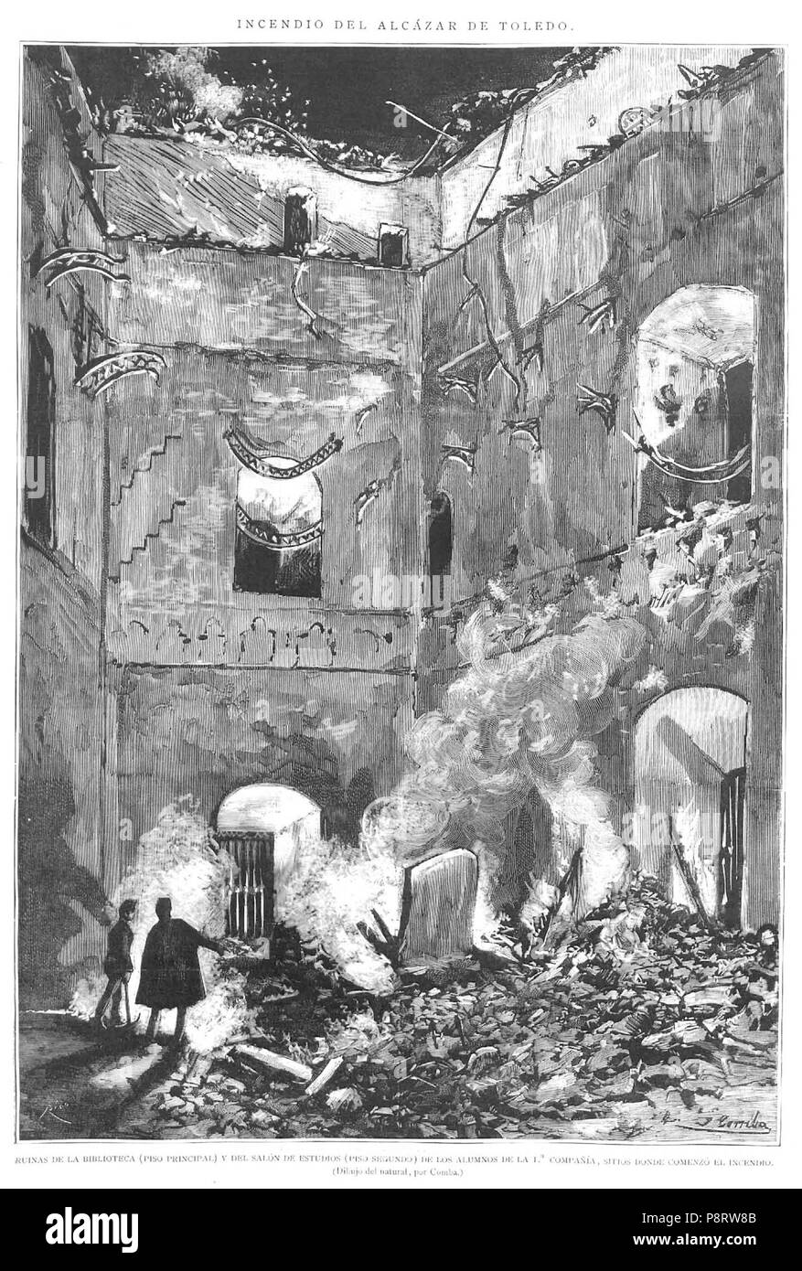 10 1887-01-15, la Ilustración Española y Americana, di incendio del Alcázar de Toledo, Ruinas de la biblioteca, Comba, Rico Foto Stock