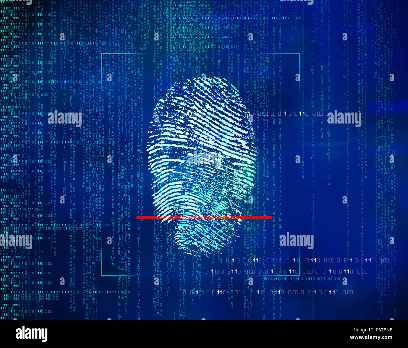 Identità biometrici di controllo e omologazione.il concetto di sicurezza nel futuro, tecnologia, informazioni e indirizzo Web ambiente attraverso le impronte digitali. Foto Stock