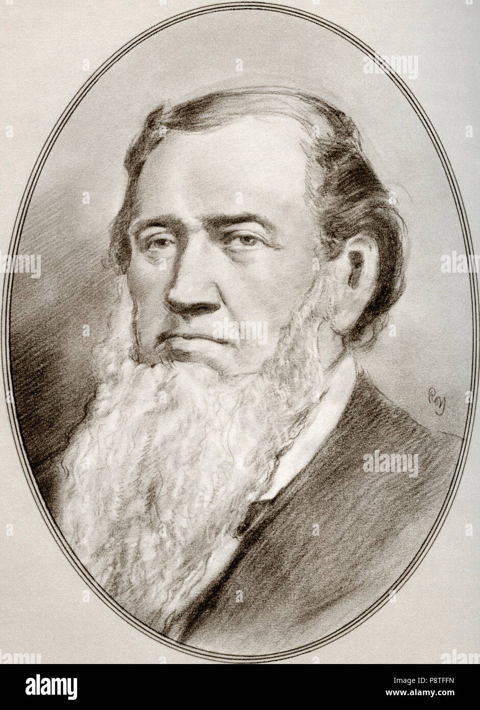 La Brigham Young, 1801 - 1877. American leader religioso, politico, decantatore e il secondo presidente della Chiesa di Gesù Cristo dei Santi degli Ultimi Giorni. Egli fondò Salt Lake City e servito come il primo governatore del territorio dello Utah. Illustrazione da Gordon Ross, artista americano e illustrator (1873-1946), dal vivere le biografie di leader religiosi. Foto Stock