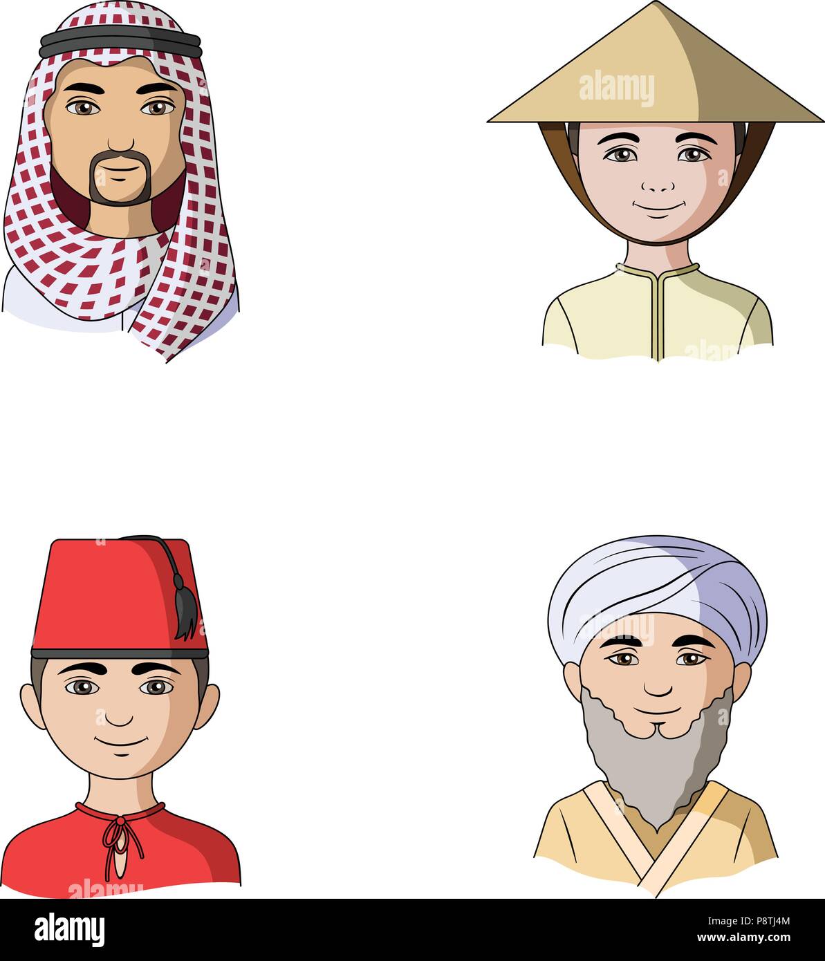 Arabi, turchi, vietnamita, asia centrale l'uomo. La razza umana set di icone di raccolta in stile cartoon simbolo vettore illustrazione stock . Illustrazione Vettoriale