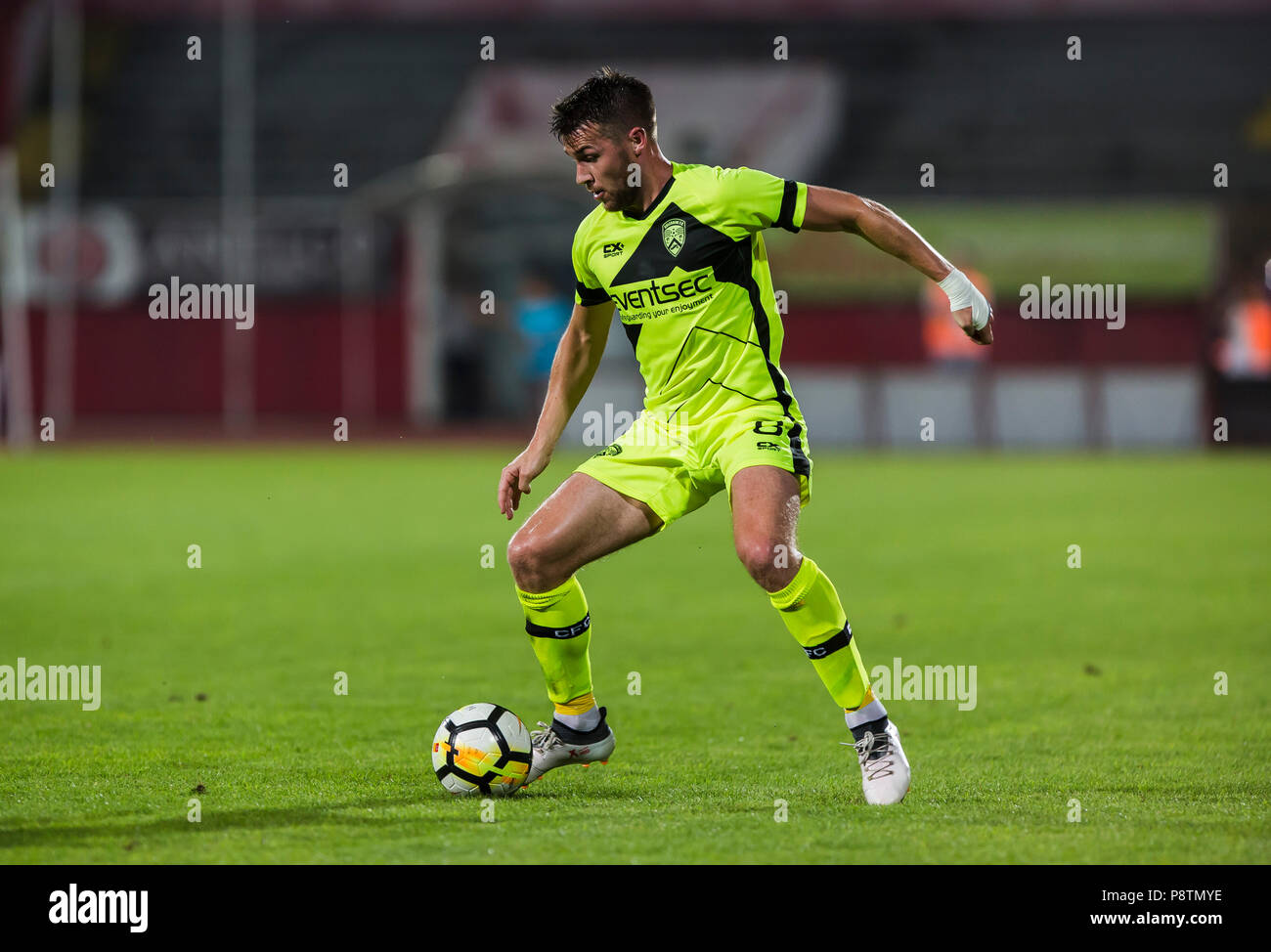 Novi Sad Serbia. 12 Luglio, 2018. Centrocampista Stephen Lowry di Coleraine FC in azione durante il match Credito: Nikola Krstic/Alamy Live News Foto Stock