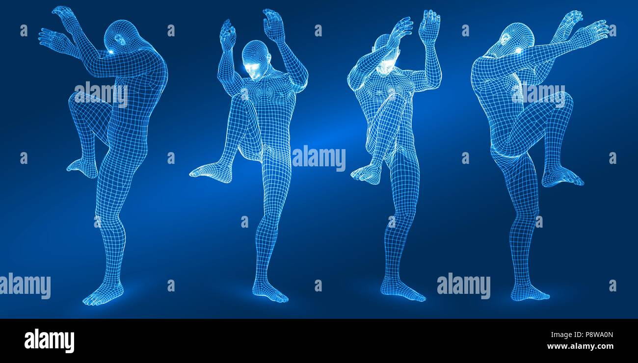 Uomo digitale figura nella disciplina del tae kwon do pongono 3d stile wireframe illustrazione vettoriale Illustrazione Vettoriale