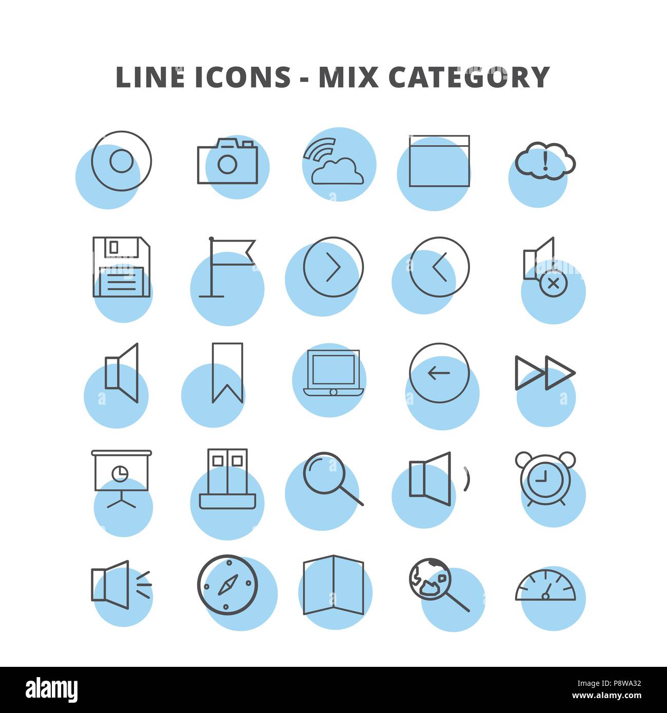 Mix di linea set di icone. Per il web design e applicazione di interfaccia, utile anche per infographics. Illustrazione Vettoriale. Illustrazione Vettoriale