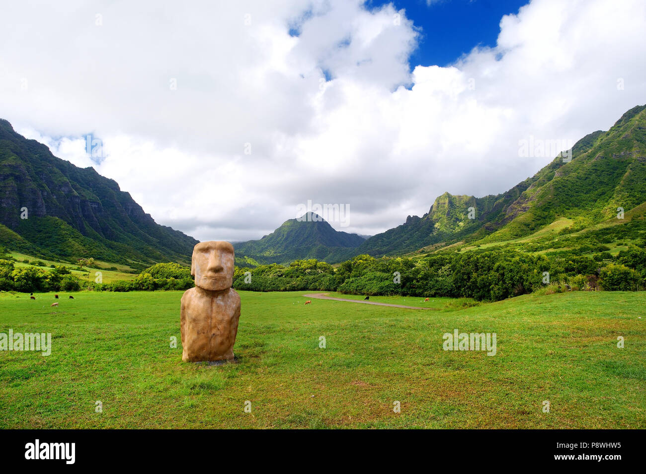 Isola di Pasqua in testa su Kualoa Ranch, Oahu, Hawaii Foto Stock
