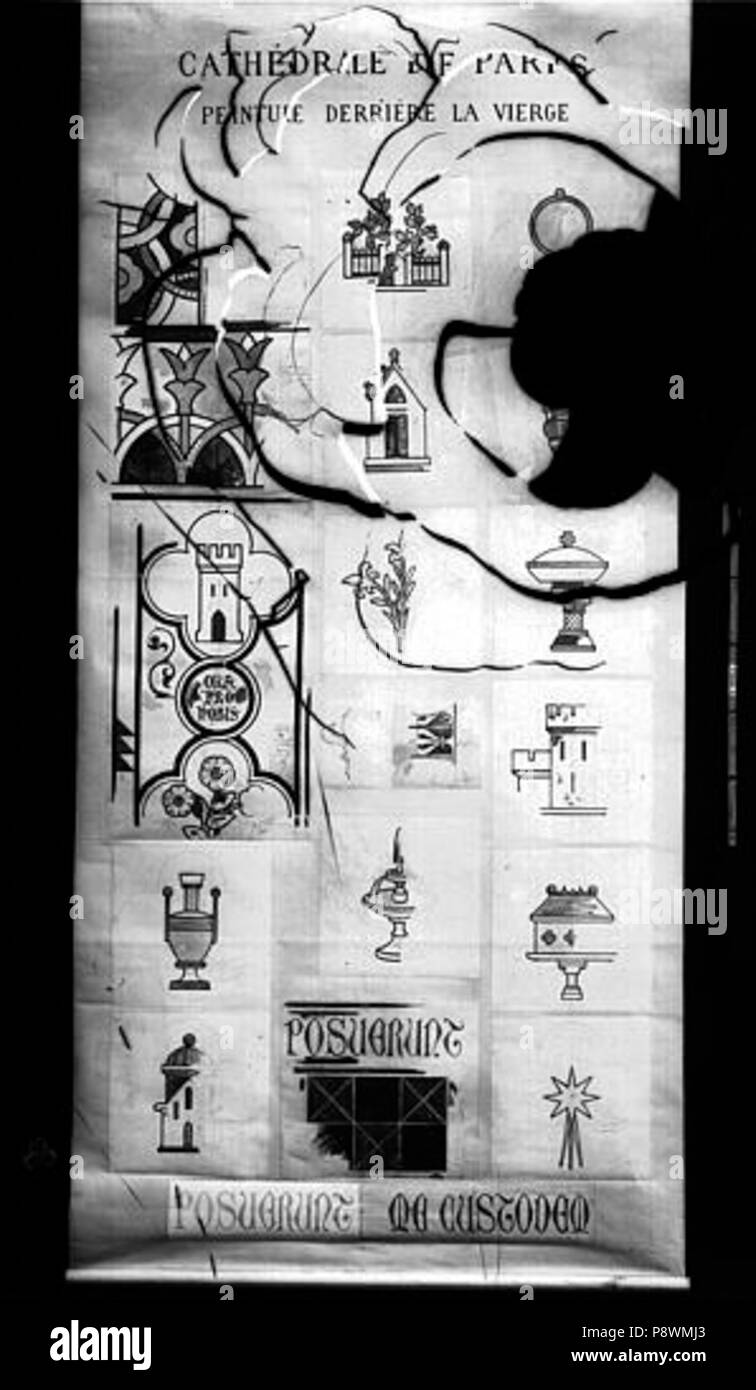 77 Cathédrale Notre Dame - Peintures murales d'après les dessins de Viollet-le-Duc - Paris - Médiathèque de l'architecture et du patrimoine - APMH00006605 Foto Stock