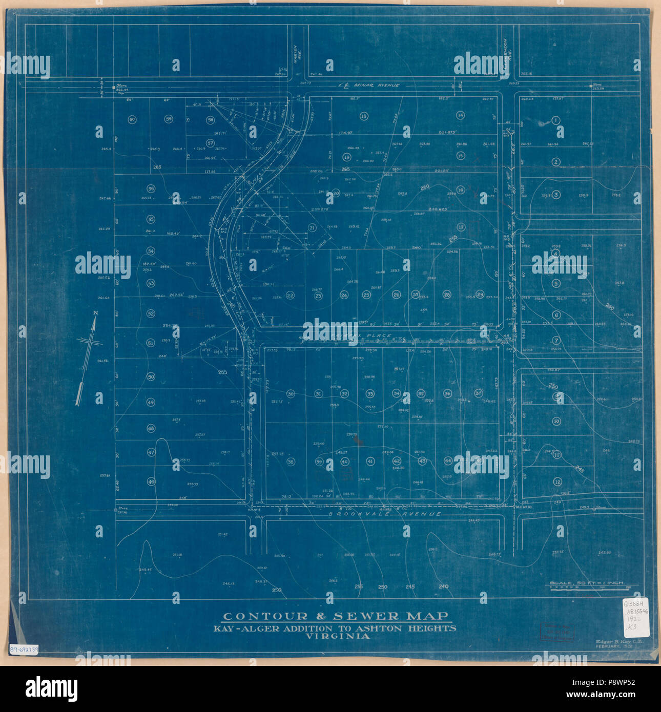 . Contorno 83 &AMP; fognature mappa, Kay-Alger oltre ad Ashton altezze, Virginia LOC 89692739 Foto Stock