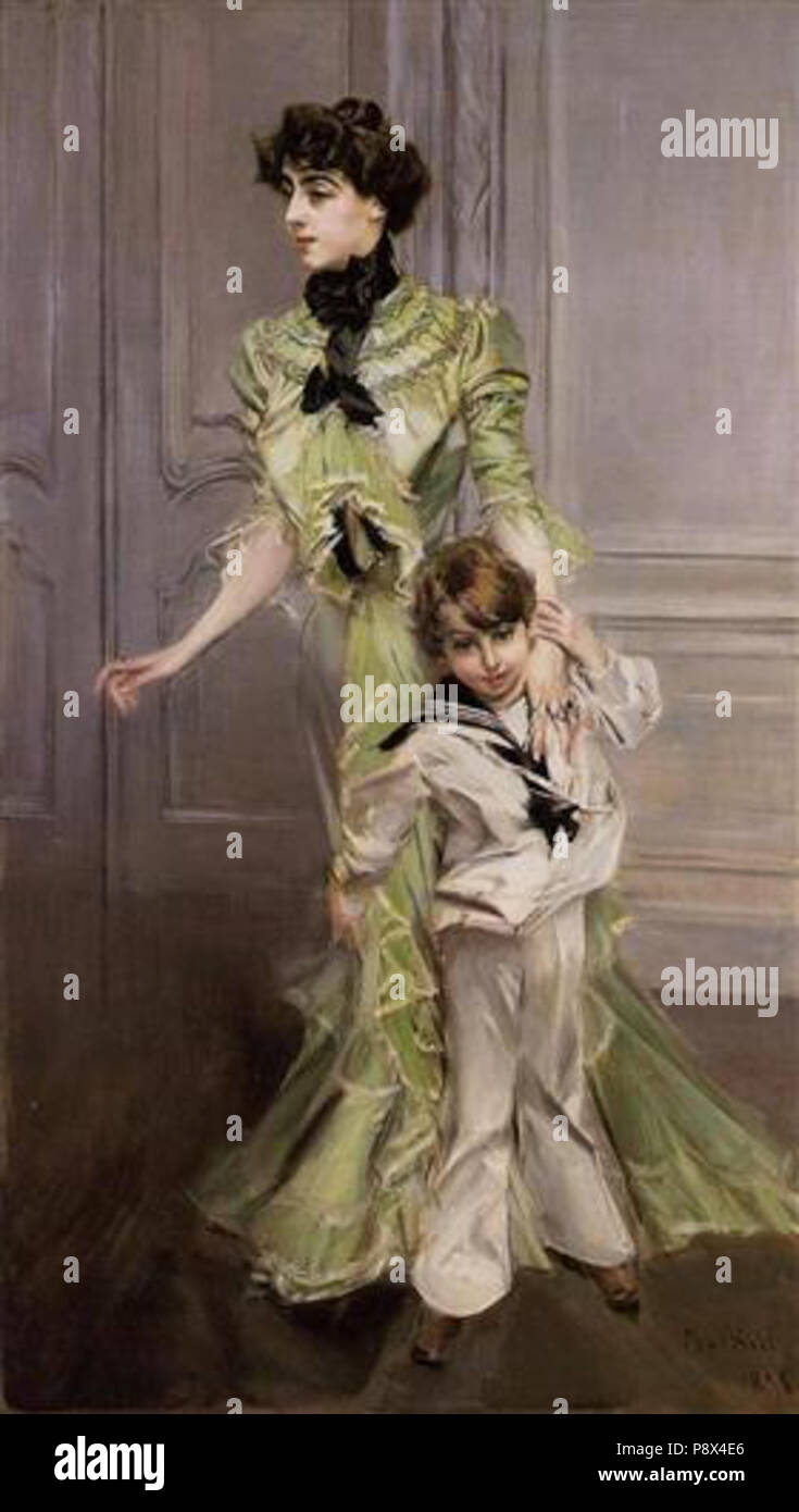 . 64 Boldini - madame-georges-hugo-e-lei-figlio-jean-1898 Foto Stock