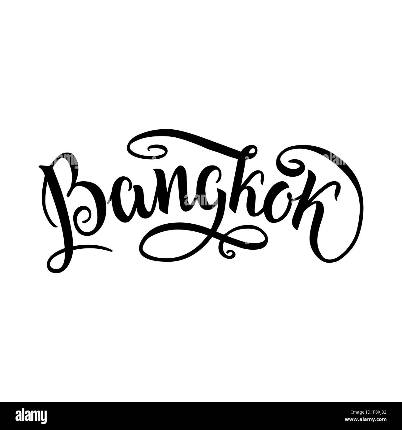 Il logo della città isolata su bianco. Etichetta Nera o il logotipo. Vintage calligrafia badge in stile grunge. Grande per t-shirt o poster, Bangkok, Thailandia Foto Stock