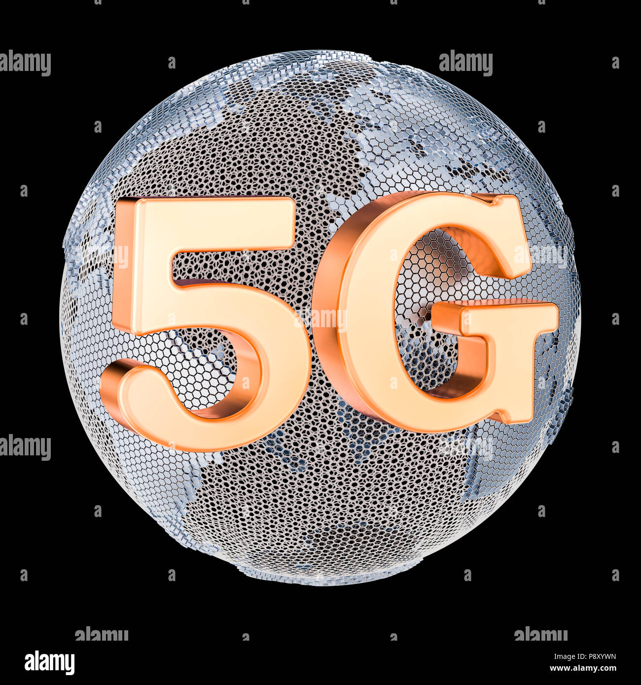 5G in tutto il mondo, comunicazione globale concetto, rendering 3D Foto Stock