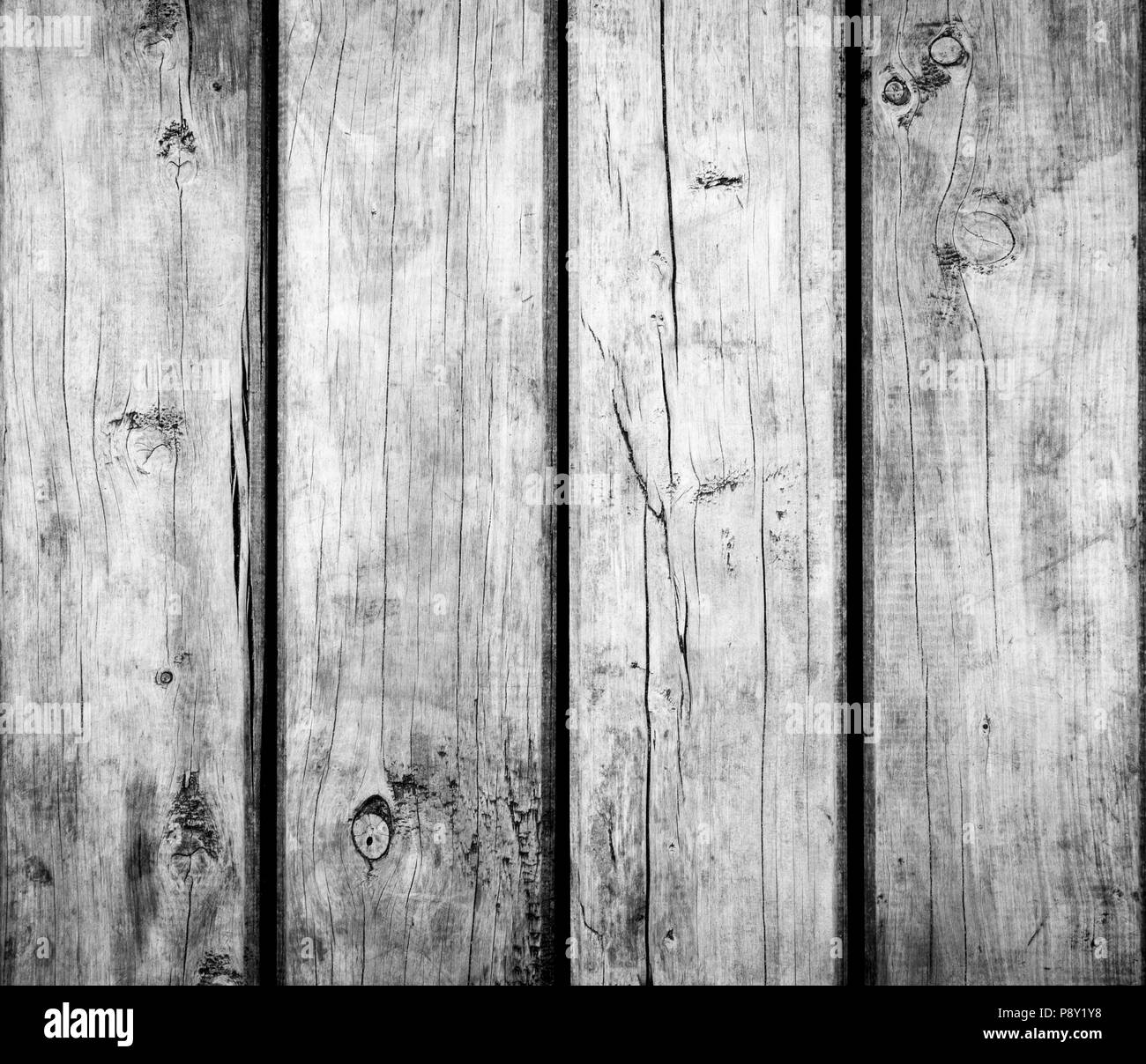 Legno stagionato sfondo texture in bianco e nero Foto Stock