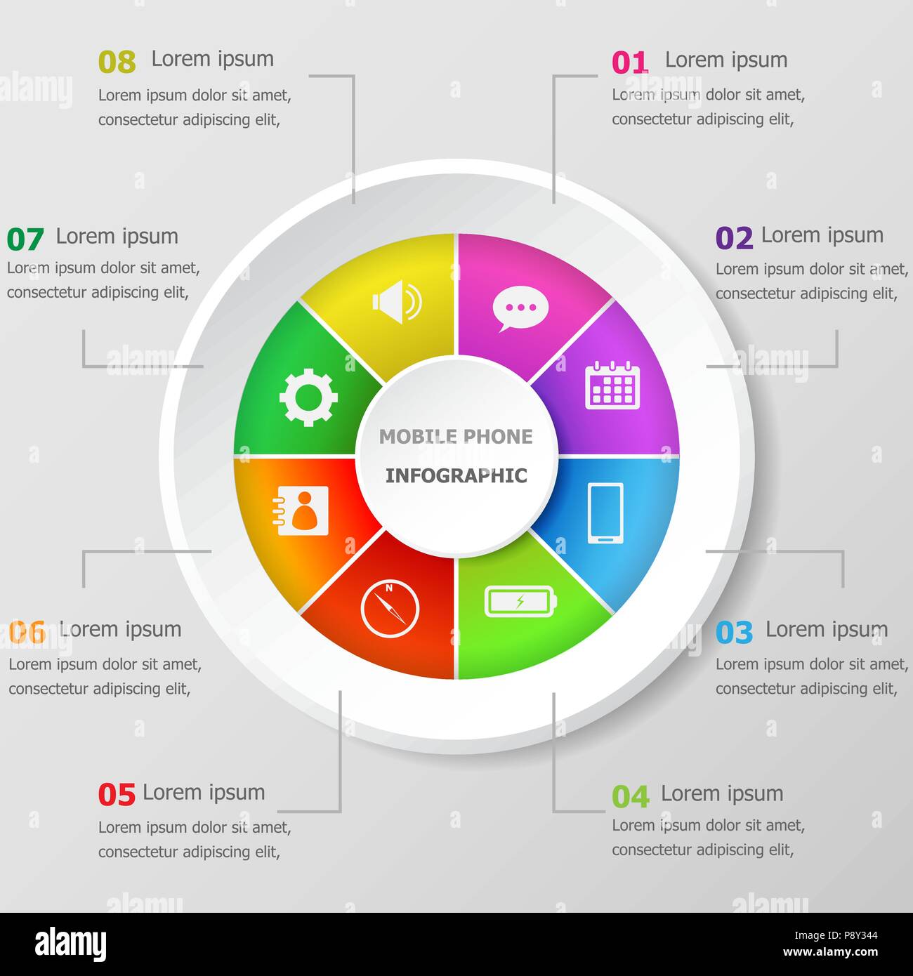 Infografico modello di progettazione con telefono cellulare icone, vettore di stock Illustrazione Vettoriale