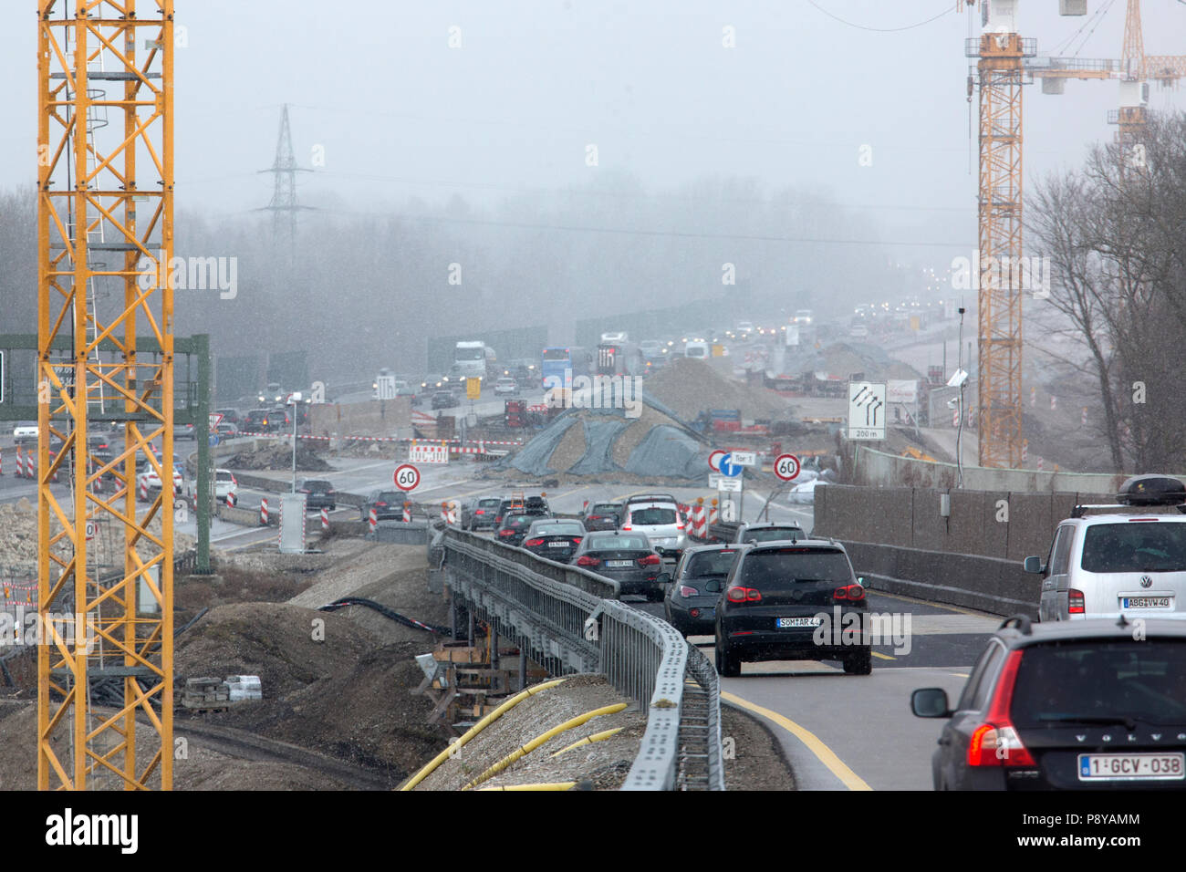 Muenchen, Germania, costruzione di strada sito sulla autostrada A8 Foto Stock