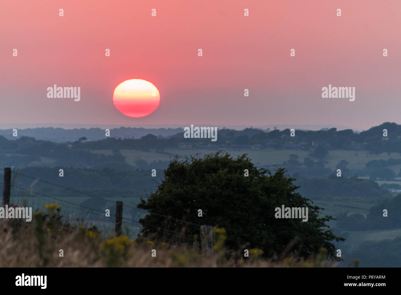 Tramonto su Culver giù, Sandown, Isola di Wight Foto Stock