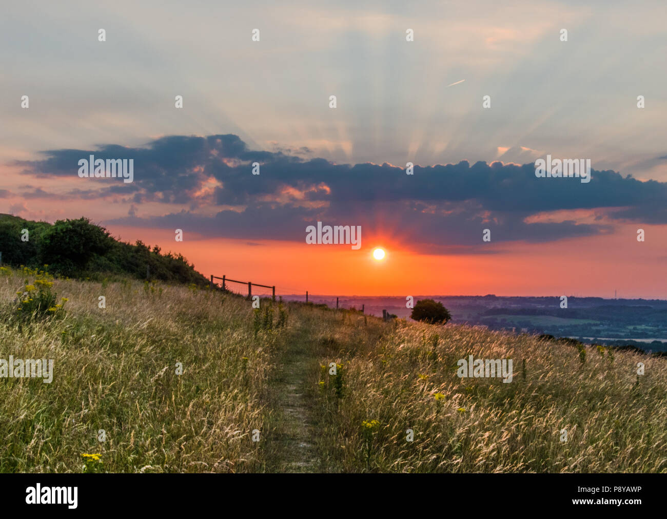Tramonto su Culver giù, Sandown, Isola di Wight Foto Stock